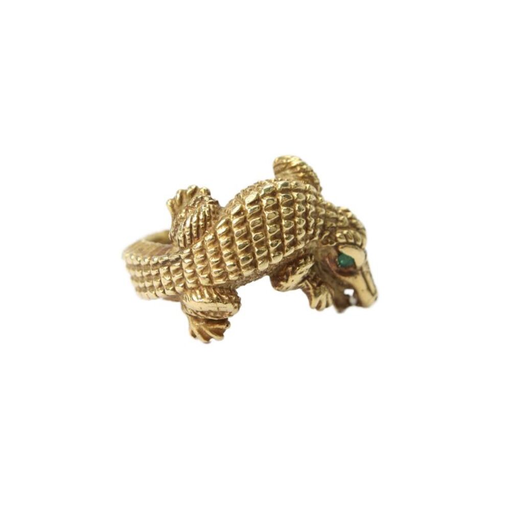 Barry Kieselstein-Cord Womens18K Yellow Gold Alligator Emerald Ring Sz 6.5 - 16g
